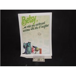 MONSTER INC OOAK POSTER LOADED WITH SIGNATURES AND SENTIMENTS