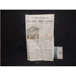 BACK TO THE FUTURE SCREEN USED HILL VALLEY TELEGRAPH CLOCK TOWER STRUCK BY LIGHTNING NEWSPAPER