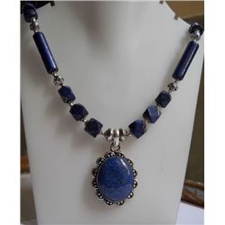 80.330g Necklace of Lapis Made in German Silver