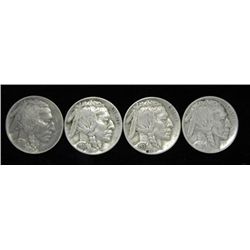 4 High Grade Buffalo Nickels with Some Mint Marks