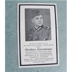 ORIG NAZI  WWII FUNERAL CARD WITH WEHRMACHT OFFICER PIC