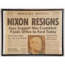 "Nixon Resigns" Milwaukee Sentinel Newspaper Front Page