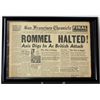 Image 1 : Framed Original Newspaper "Rommel Halted" July 1942