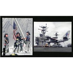 2 Photos George W Bush, Flag Raising Ground Zero 9-11