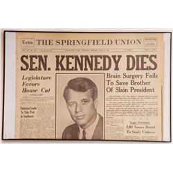 "Sen. Kennedy Dies" Springfield Union Newspaper Front