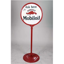 Round Mobilgas Porcelain Sign On Base