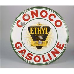 Conoco Gasoline Double-Sided Round Porcelain Sign