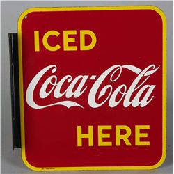 Iced Coca Cola Here Porcelain Flange Sign