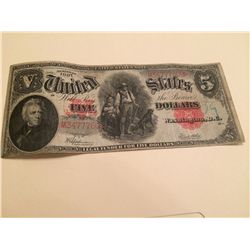 1907 $5  Woodchopper  Legal Tender