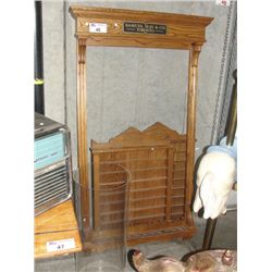 SAMUAL MAY AND COMPANY TORONTO 3PC OAK BILLIARDS ROOM QUE AND BALL SHELVES AND PLEXIGLASS