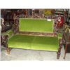 Image 1 : HEAVILY CARVED MAHOGANY WITH GREEN FELT UPHOLSTERY JACOBEAN SOFA