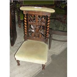 HEAVILY CARVED OAK WITH BARLEY TWIST CROSS AND MASONIC SYMBOL PRAYER CHAIR