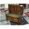 Image 1 : EARLY 1900S OAK BARLEY TWIST BENCH SEAT WITH UNDERSEAT STORAGE CONVERTS TO SIDE TABLE