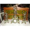 Image 1 : 3PC GREEN ONYX AND BRASS FRENCH CLOCK SET; CLOCK AND FIGURAL STATUES