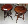 Image 1 : 2 MAHOGANY PIANO STOOLS WITH BRASS AND GLASS BALL AND CLAW  FEET