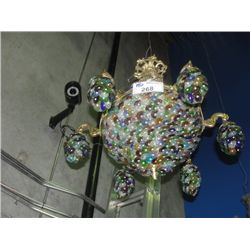 MULTI COLORED ART GLASS AND BRASS HANGING CHANDELIER