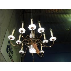 HANGING MILK GLASS  AND BRASS CHANDELIER