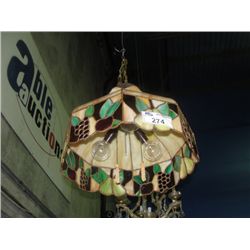 LEADED STAINED GLASS HANGING LIGHT FIXTURE