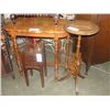 Image 2 : GROUP LOT OF 5PCS OF ANTIQUE FURNITURE; TABLES, UMBRELLA STAND, PLANTER, ETC