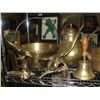 Image 2 : SHELF LOT OF VINTAGE BRASS WARES; JAM POTS, LARGE KETTLE, EAGLE FIGURINE, ETC