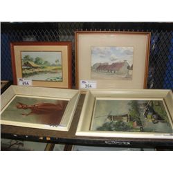 SHELF LOT OF 5 FRAMED ORIGINAL PAINTINGS