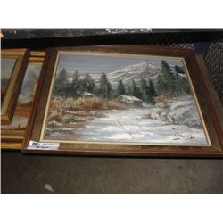 SHELF LOT OF 4 FRAMED ORIGINAL PAINTINGS