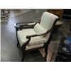 Image 1 : CARVED MAHOGANY FRAMED ELEGANT LIVING ROOM ACCENT CHAIR WITH WHITE UPHOLSTERY