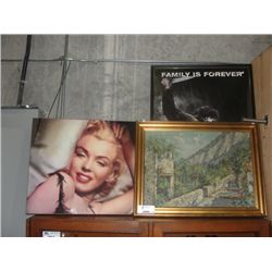 FRAMED HALLOWEEN 2 MOVIE POSTER, FRAMED ORIGINAL OIL ON CANVAS PAINTING AND A MARILYN MONROE PRINT