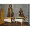 Image 1 : 2 DECORATIVE STATUES AND 2 CARVED WOODEN CAMELS