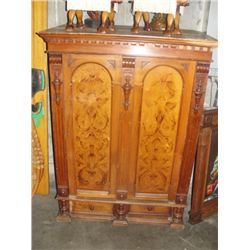 ANTIQUE MAHOGANY CABINET WITH DECORATIVE ANGEL PANELS
