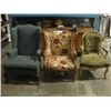 Image 1 : GROUP OF 3 ASSORTED CHAIRS; 2 WINGBACK CHAIRS AND A PARLOUR CHAIR