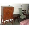 Image 1 : GROUP LOT OF FURNITURE ITEMS; ANTIQUE RADIO CABINET, DROP SIDE END TABLE AND 3 CHAIRS