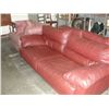 Image 1 : 2PC BURGANDY LEATHER SOFA AND LOVESEAT SET AND A LARGE OVER STUFFED UPHOLSTERED LIVING ROOM ARM