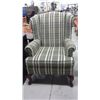 Image 1 : Plaid Upholstered Wing Back Chair