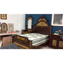 Antique Stenciled 3/4 Size Bed, Dresser With Mirror and Box Spring/Mattress