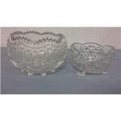 2 Vintage Pressed Glass Bowls (6" and 5" diameters, 4" and 3" high)