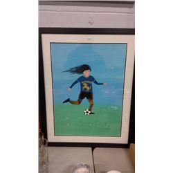 Alan Syliboy Original Framed Acrylic Sports Artwork Mustangs Soccer Scene