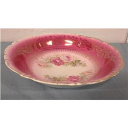 Pink Floral German Porcelain Bowl (10  diameter)