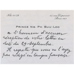 Prince Nguyen Phuc Buu Loc Autograph Note Signed