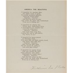Katharine Lee Bates Typed Lyrics Signed