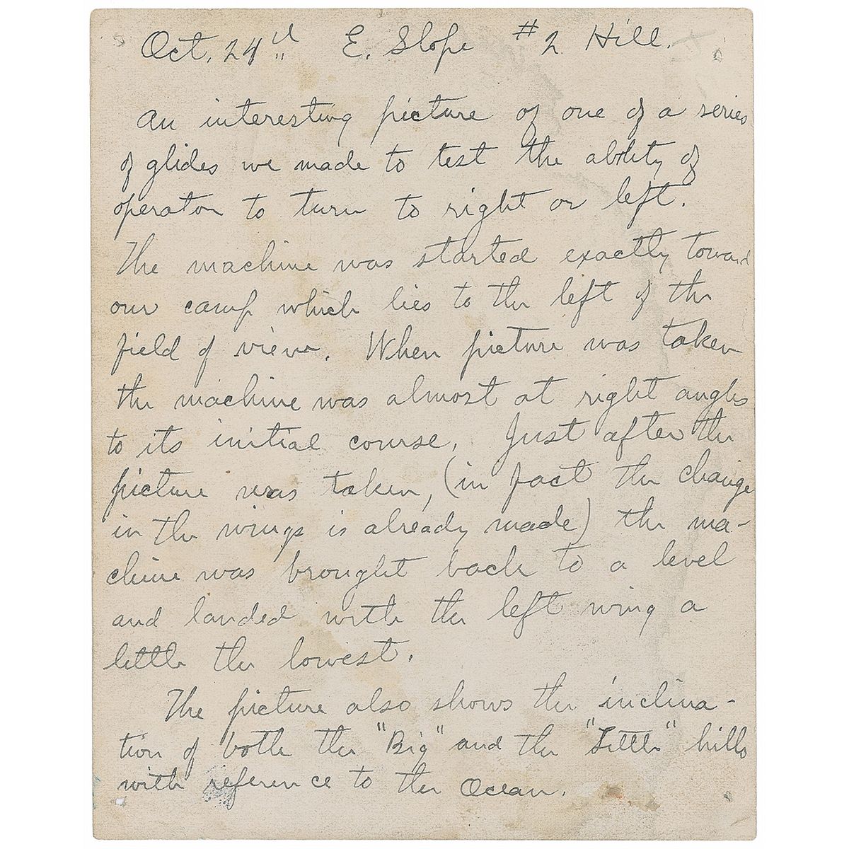 Wilbur Wright Handwritten Aviation Notes on Photograph Verso