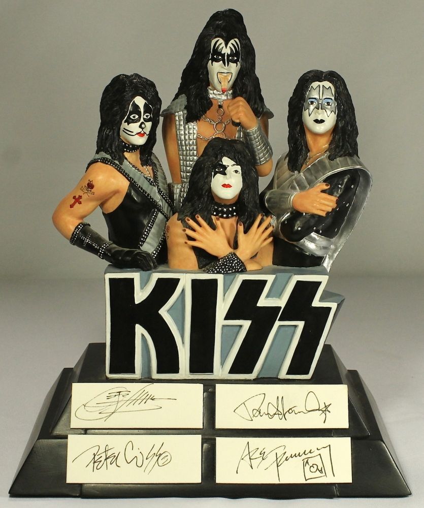 Kiss Band Figurine Signed By (4) With Gene Simmons, Paul Stanley, Peter