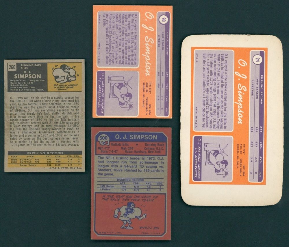 Lot Of 4 1970 S Topps O J Simpson Bills Football Cards