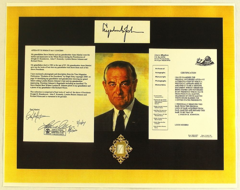 Lyndon B Johnson Custom 11x13 Photo Display With Authentic Hair