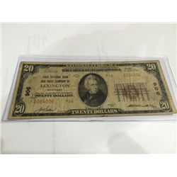 1929  $20 First National Bank of Lexington Kentucky National Currency