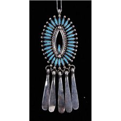 Zuni Large Pettipoint Turquoise & Silver Pendant T