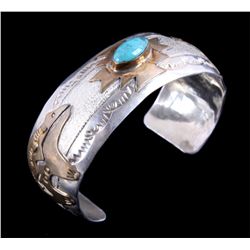 Navajo Turquoise Sterling & Gold Filled Bracelet T