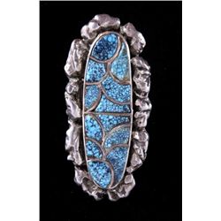 Navajo Pawn Spider Web Turquoise & Silver Ring Thi