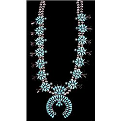 Navajo Turquoise & Silver Squash Blossom 1930 This