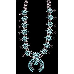 Navajo Turquoise & Silver Squash Blossom 1930 This